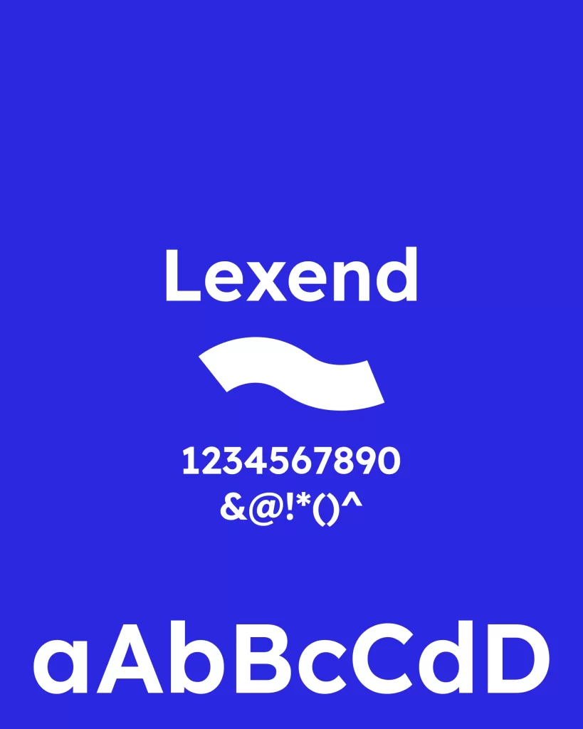Typografie van Aquacisto: het lettertype Lexend en de golf uit het beeldmerk in wit op blauw